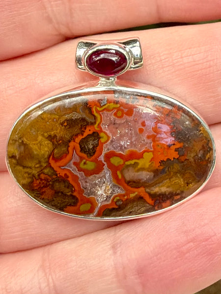 Beautiful Red Seam Agate and Garnet Pendant - Morganna’s Treasures
