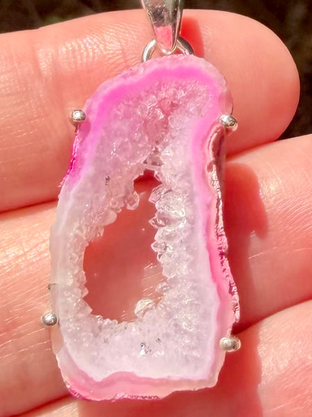 Fleece Pink Agate Geode Druzy Pendant - Morganna’s Treasures