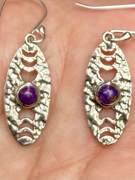 Purple Copper Turquoise Moon Phase Earrings