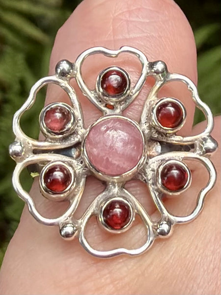 Rhodochrosite and Garnet Ring Size 7.5