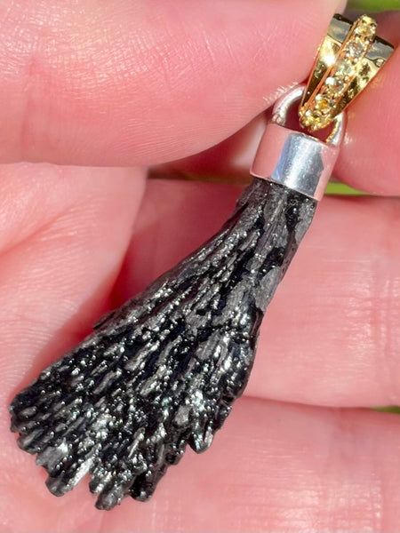 Moldavite and Black Kyanite Pendant - Morganna’s Treasures