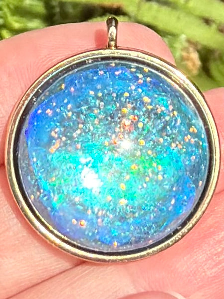 "Galaxy" Azurite, Aquamarine, Selenite, Moonstone and Aluminum Orgonite Pendant