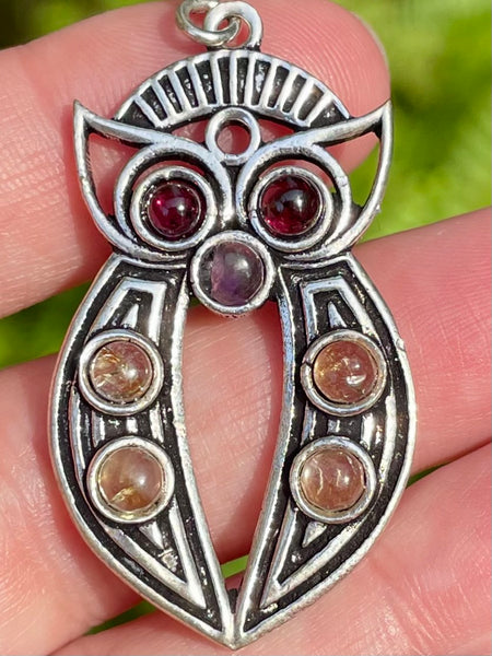 Amethyst, Citrine and Garnet Owl Pendant - Morganna’s Treasures 