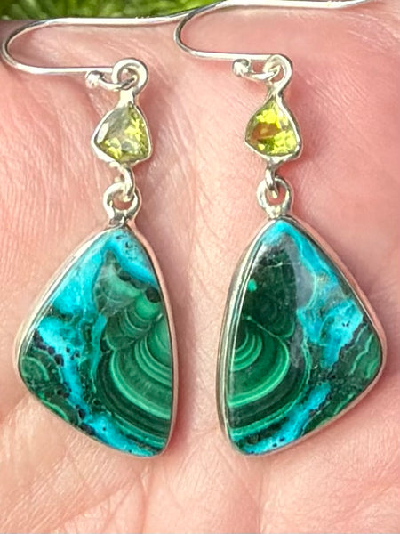 Malachite in Chrysocolla and Peridot Earrings - Morganna’s Treasures