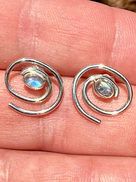 Rainbow Moonstone Spiral Studded Earrings
