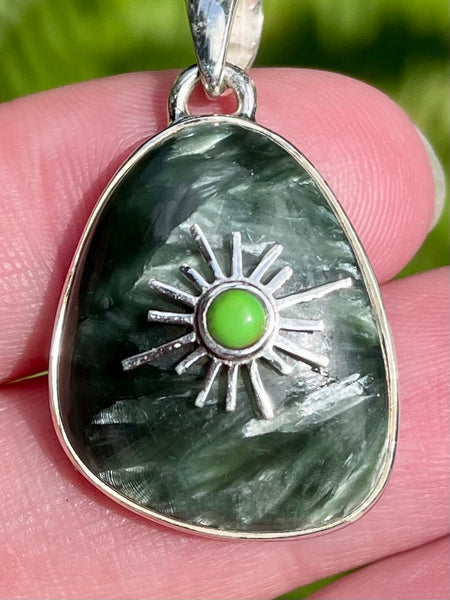 Green Seraphinite & Green Mohave Turquoise Pendant - Morganna’s Treasures 