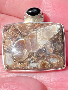 Turritella Agate and Black Onyx Pendant - Morganna’s Treasures