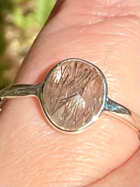 Faceted Tourmalinated Quartz Ring Size 6.5