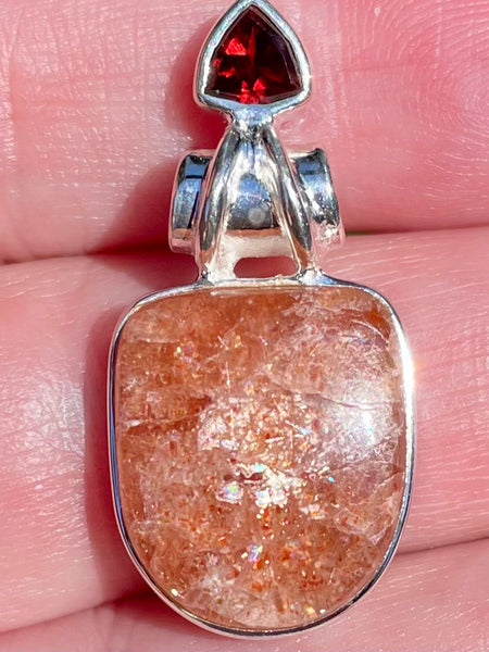 Rainbow Sunstone and Garnet Pendant - Morganna’s Treasures 