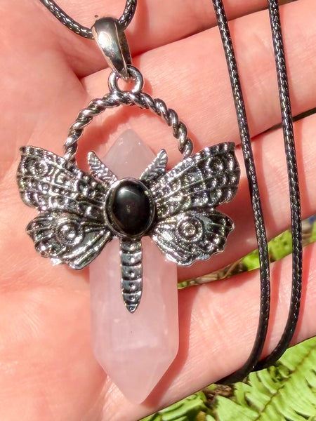 Rose Quartz and Black Onyx Butterfly Pendant/Necklace