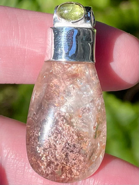 Ghost Phantom Garden Quartz (Lodolite) and Peridot Pendant