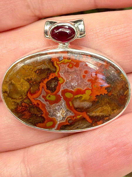 Beautiful Red Seam Agate and Garnet Pendant - Morganna’s Treasures