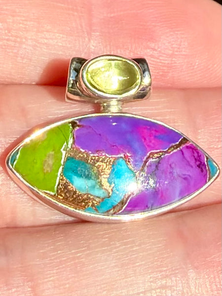 Multi-Colored Copper Turquoise and Peridot Pendant