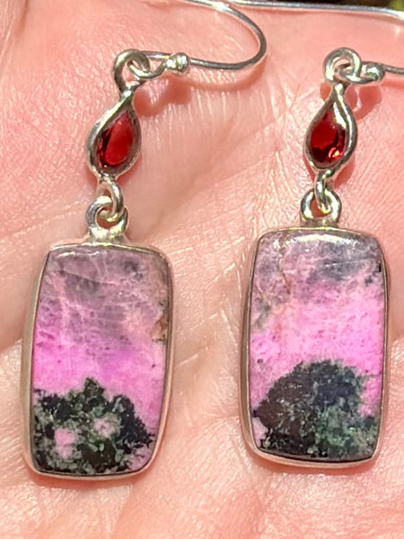 Pink Cobalto Calcite and Garnet Earrings
