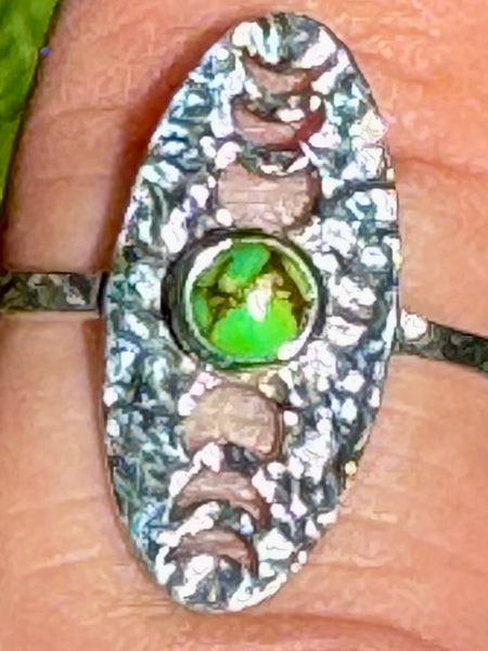 Green Copper Turquoise Phases of the Moon Ring Size 7.5