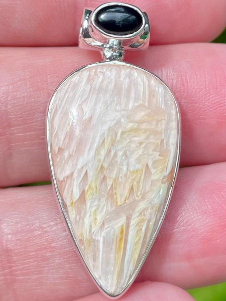 Orange Scolecite and Black Onyx Pendant - Morganna’s Treasures