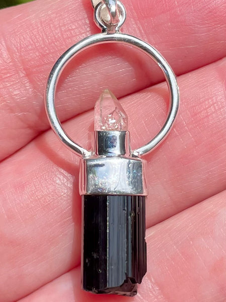 Rough Black Tourmaline and Herkimer Diamond Pendant - Morganna’s Treasures