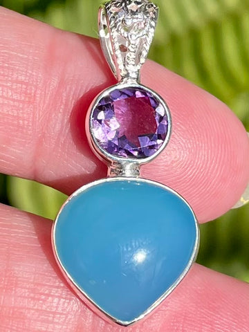 Blue Chalcedony and Amethyst Pendant