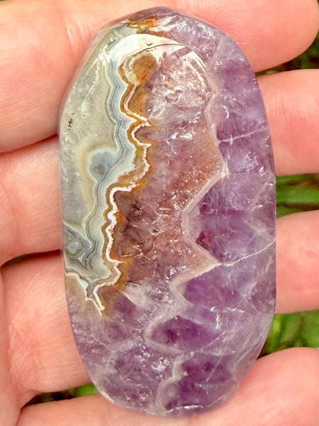 Beautiful Amethyst in Crazy Lace Agate Palm Stone