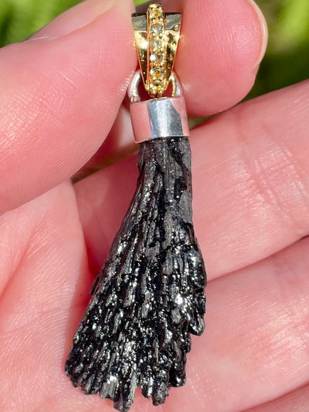 Moldavite and Black Kyanite Pendant - Morganna’s Treasures