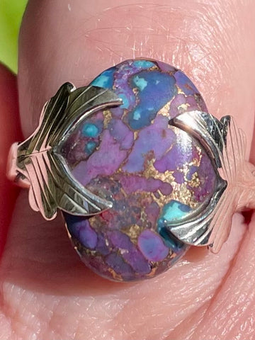 Purple Copper Turquoise Leaf Ring Size 8 - Morganna’s Treasures 