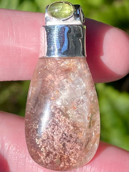 Ghost Phantom Garden Quartz (Lodolite) and Peridot Pendant