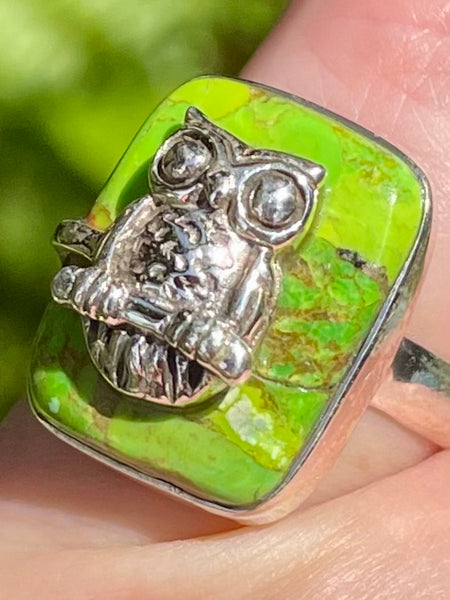 Green Mohave Turquoise Owl Ring Size 6.5 - Morganna’s Treasures 