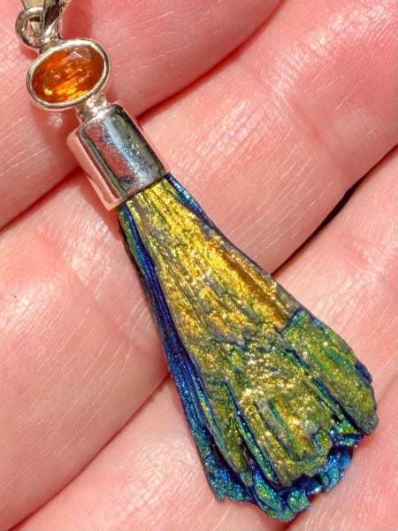 Rainbow Aura Kyanite and Orange Kyanite Pendant