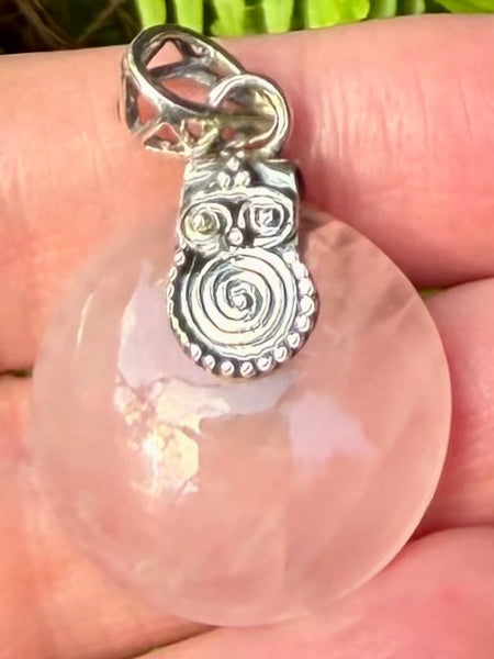 Rose Quartz Owl Pendant - Morganna’s Treasures
