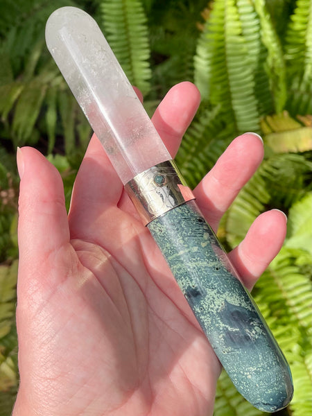 Kambaba Jasper and Clear Quartz Eye of Ra Crystal Massage Wand - Morganna’s Treasures