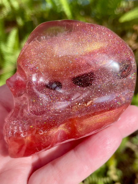 “Nymph” Large Garnet, Rose Quartz, Strawberry Quartz, Opalite, Clear Quartz & Copper Orgonite Skull (Copy) - Morganna’s Treasures