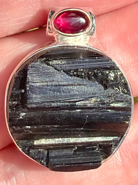 Rough Black Tourmaline and Garnet Pendant - Morganna’s Treasures