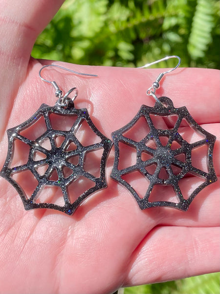 Sparkly Spider Web Resin Earrings - Morganna’s Treasures
