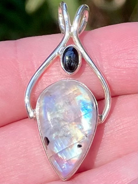 Rainbow Moonstone and Black Onyx Pendant - Morganna’s Treasures