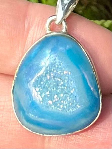 Marine Blue Aura Quartz Druzy Pendant - Morganna’s Treasures