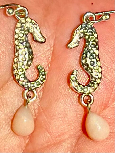 Peruvian Pink Opal Seahorse Earrings