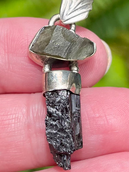 Moldavite and Black Tourmaline Pendant - Morganna’s Treasures 