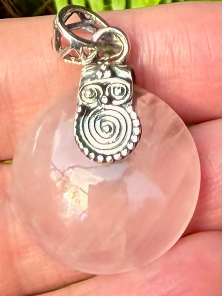 Rose Quartz Owl Pendant - Morganna’s Treasures