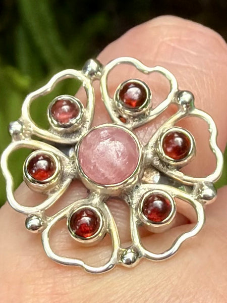 Rhodochrosite and Garnet Ring Size 7.5
