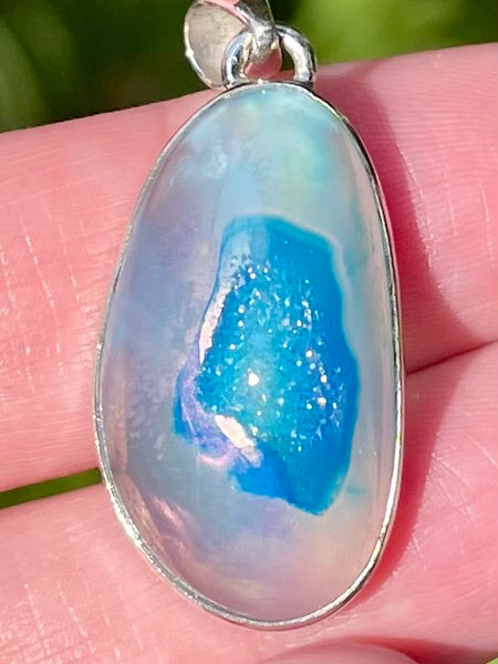 Marine Blue Aura Quartz Druzy Pendant