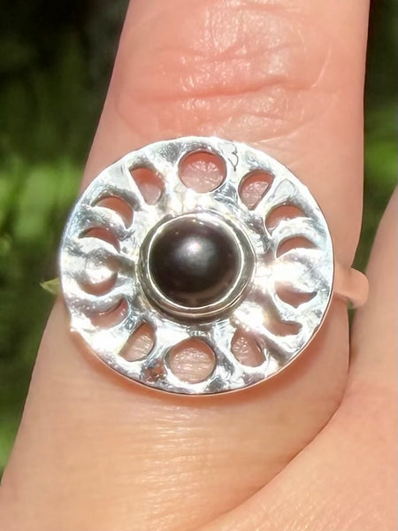 Black Onyx Phases of the Moon Ring Size 6