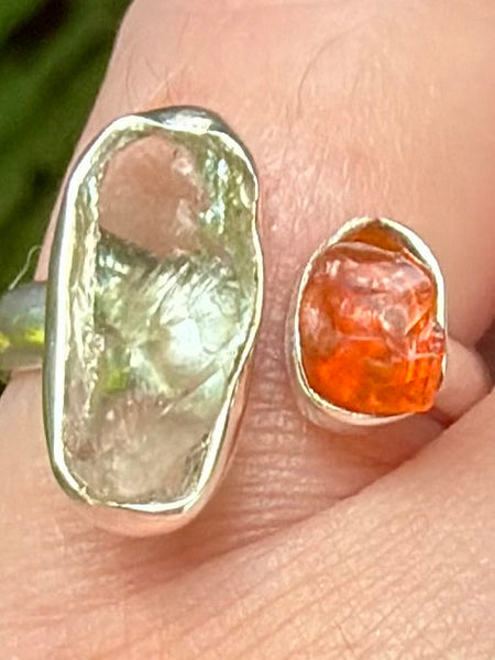 Rough Aquamarine and Mexican Fire Opal Ring Size 6.5