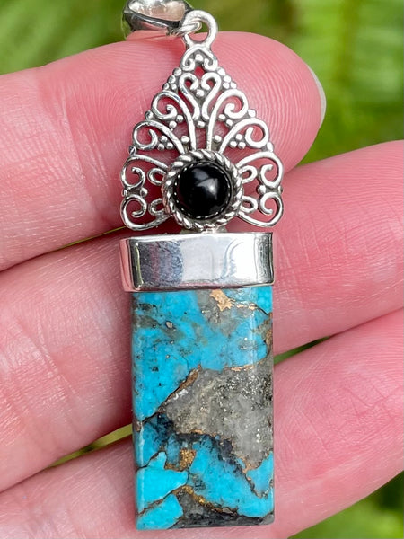 Ithaca Peak Turquoise and Black Onyx Pendant - Morganna’s Treasures 