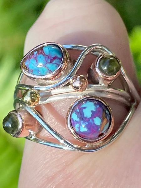 Purple Copper Turquoise and Peridot Ring Size 6 - Morganna’s Treasures 