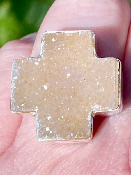 Quartz Druzy Cross Ring Size 8