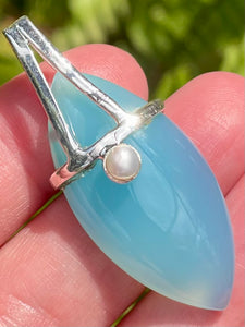 Aqua Chalcedony and Pearl Pendant