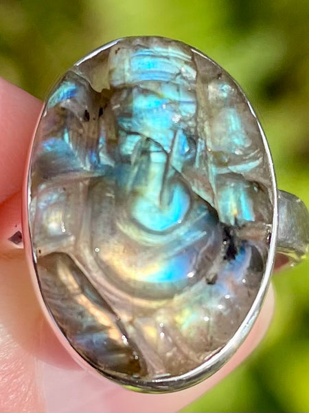 Carved Labradorite Ganesha Ring Size 6.5 - Morganna’s Treasures