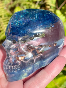 “Celestial” Sodalite, Pyrite, Kyanite, Opalite, Clear Quartz & Copper Orgonite Skull