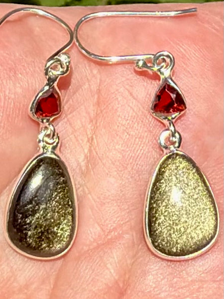 Gold Sheen Obsidian and Garnet Earrings