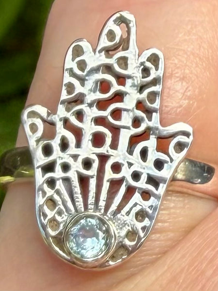 Blue Topaz Hamsa Hand Ring Size 7 - Morganna’s Treasures